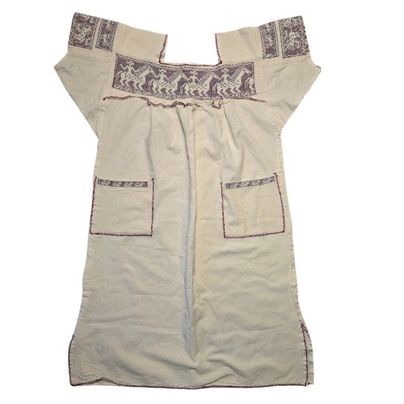 Alamo Fiesta Dresses & Skirts - Vtg Mexican Huipil Dress Hand Embroidered Horse on Rider Oaxacan Tunic Pockets